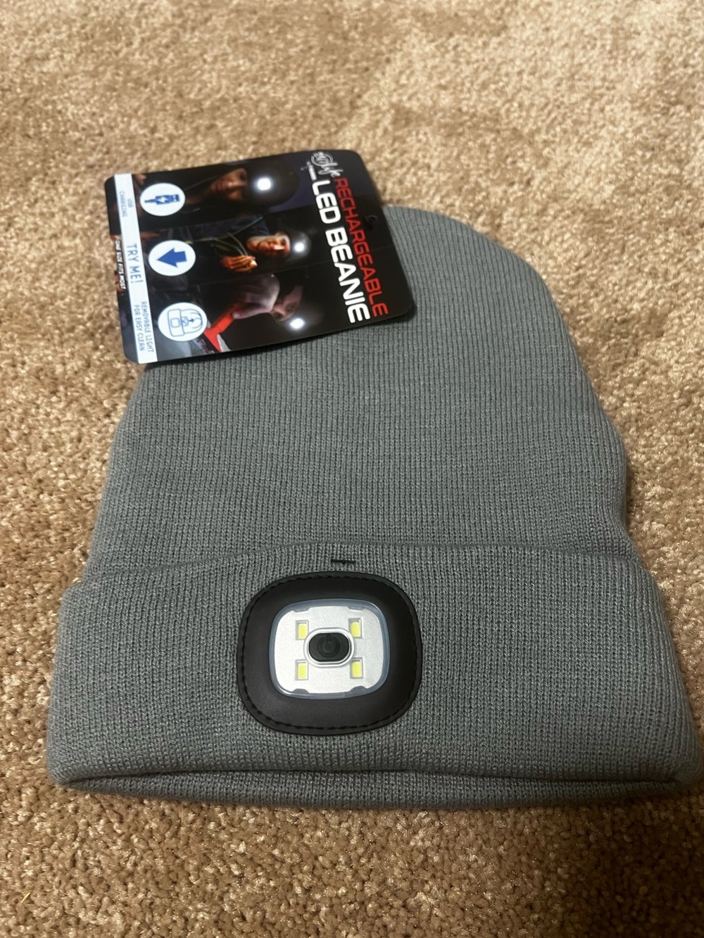 NEW 24/7 life grey beanie unisex with flashlight